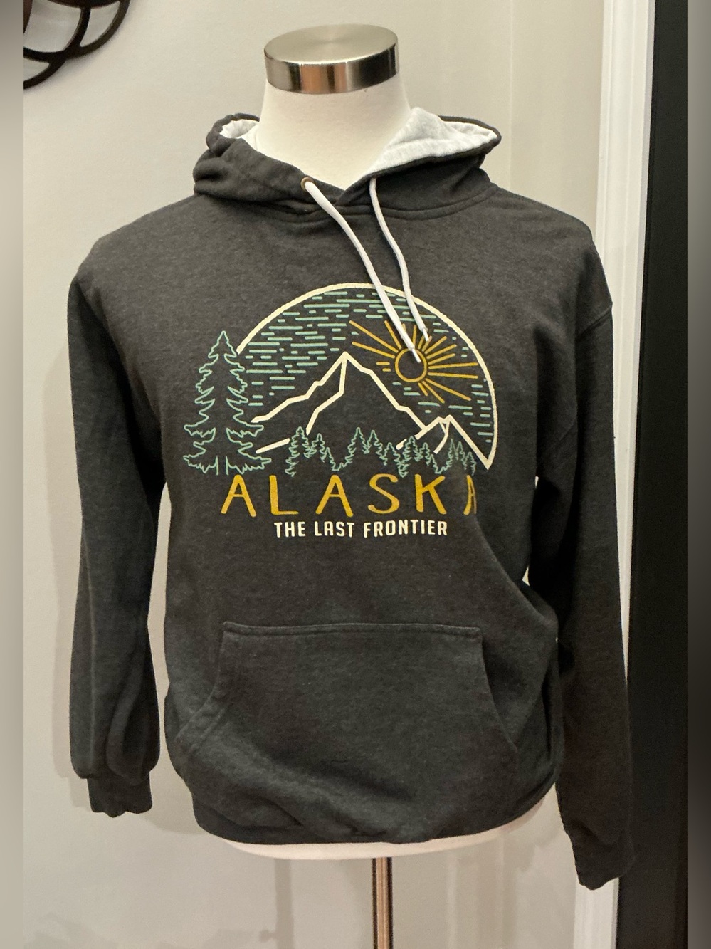Prairie Mountain Graphic Hoodie - Alaska The Last Frontier Dark Gray Pullover